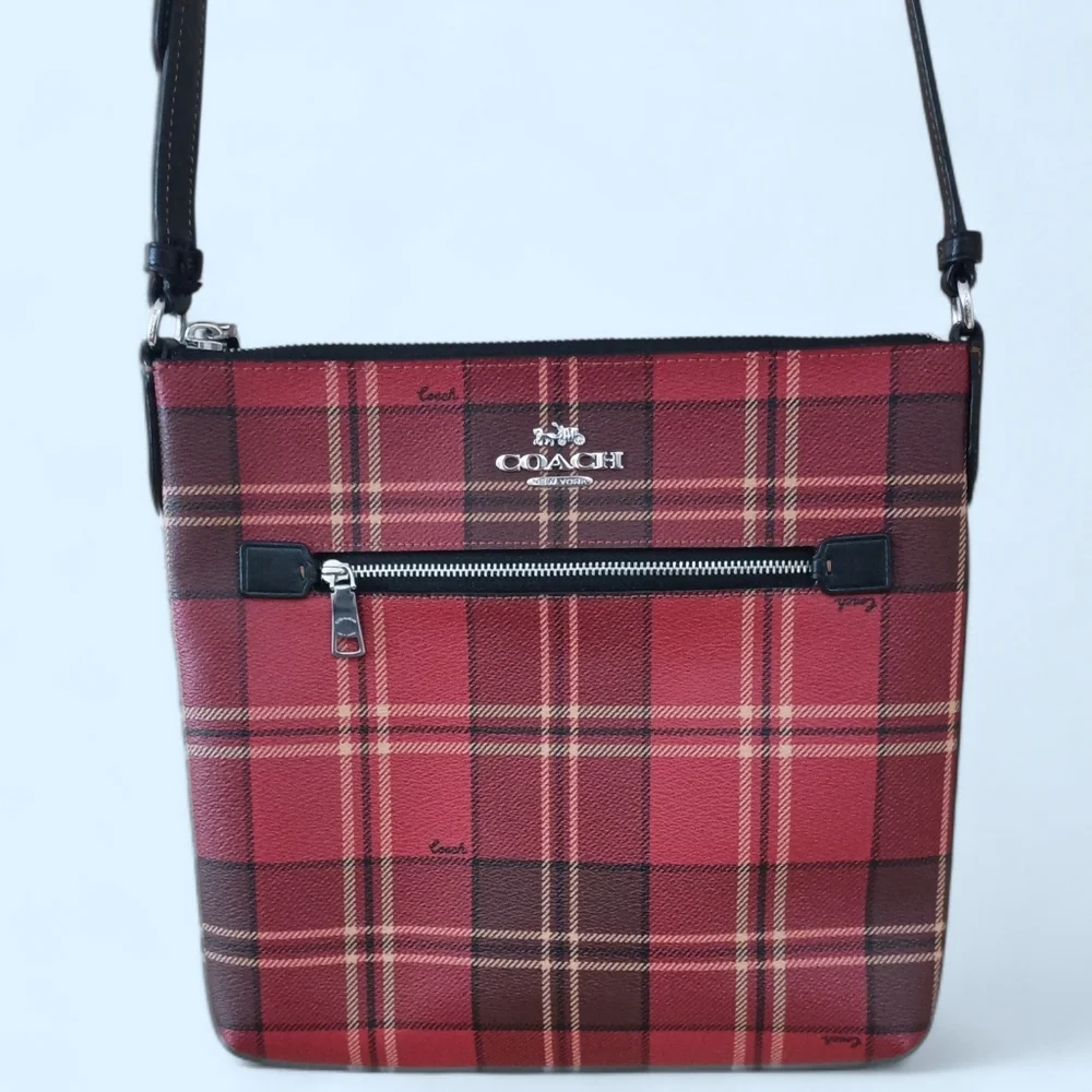 Coach Rowan File Bag With Tartan Plaid Print
